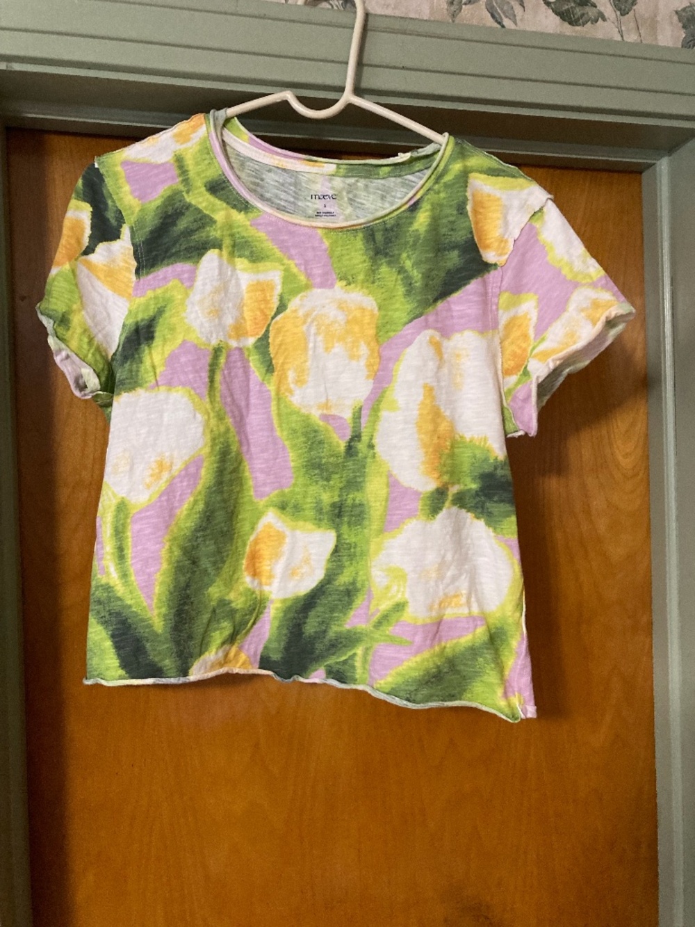 Anthropologie Maeve Floral Tulip Print 100% Cotton Short Sleeve T Shirt Tee Sm